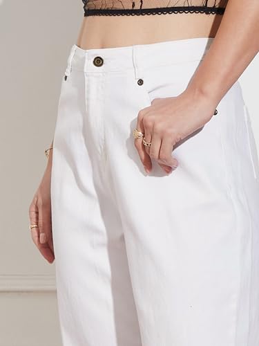 Miss Chase Women's Tapered Rise Clean Look Cropped Stretchable Denim Jeans (MCSS24DEN79-02-533-26, Linen White, 26)