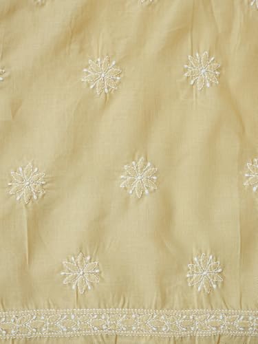 Ada Hand Embroidered Lucknowi Chikankari Unstitched Cotton Dress Material Suit Piece with Dupatta for Women 01A765261 Fawn