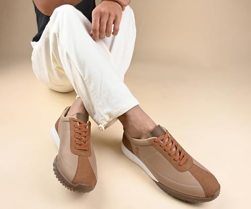 LOUIS STITCH Russet Tan and Beige Sneaker for Men | Comfortable Lace-Up Sneaker | LSP-SNK-AVI009-TNBG | UK-10