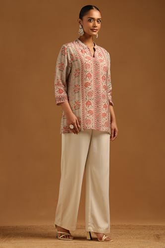 Soch Womens Beige Muslin Floral Tunic
