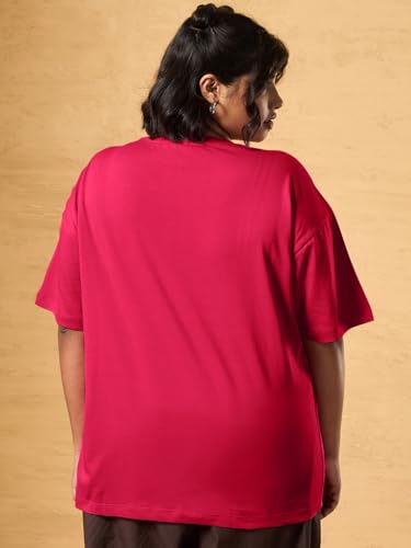 Bewakoof Official Tom & Jerry Merchandise Women Graphic Print Oversized Fit Half Sleeve Round Neck Cotton Jersey Plus Size Tshirt_654543_Red_6XL