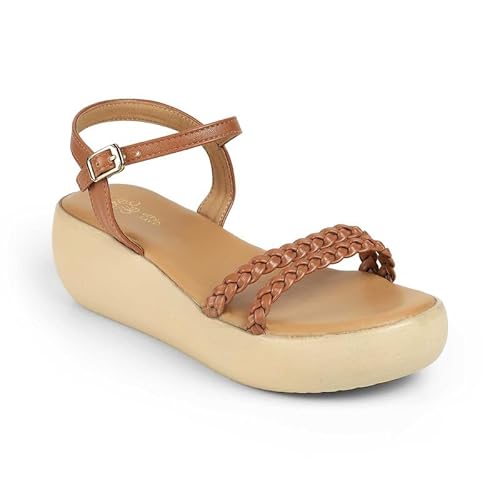 tresmode LEVE Tan Women's Dress Wedge Sandals in Size 6 UK / 39 EU