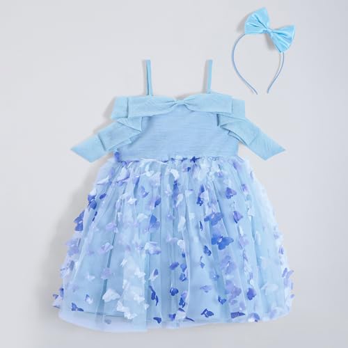 Hopscotch Girls Blue Sleeveless Butterfly Applique Dress for Age (2-3 Years)
