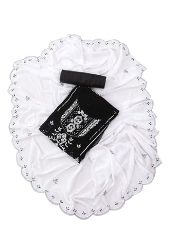 S SALWAR STUDIO Black and White Embroidered Floral Georgette Unstitched Dress Material_VCDM0089-BLWH