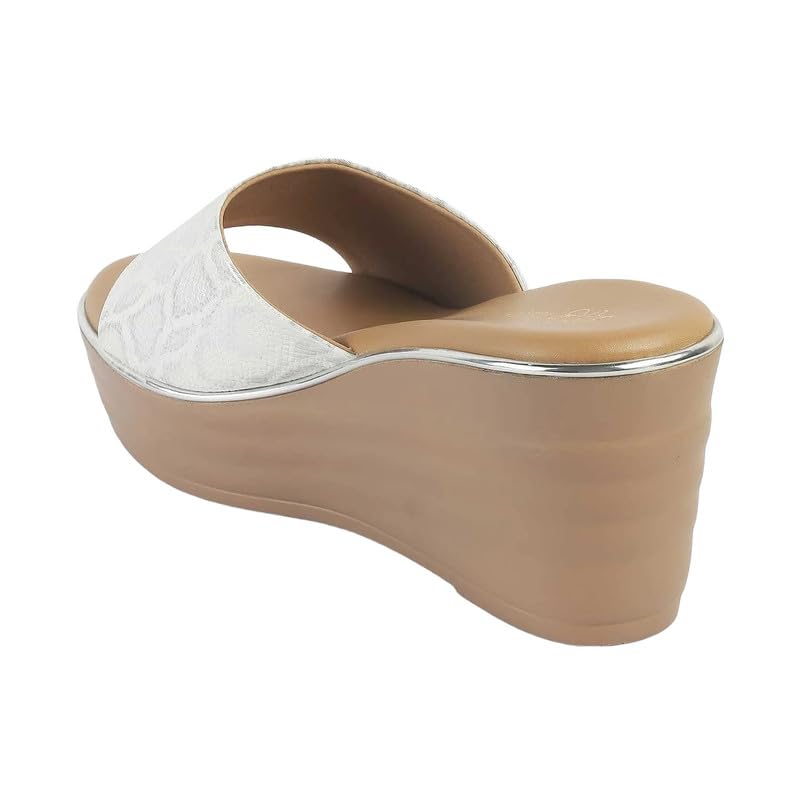 tresmode AVDA Women's White Vegan Leather Wedge Sandals in Size 7 UK / 40 EU