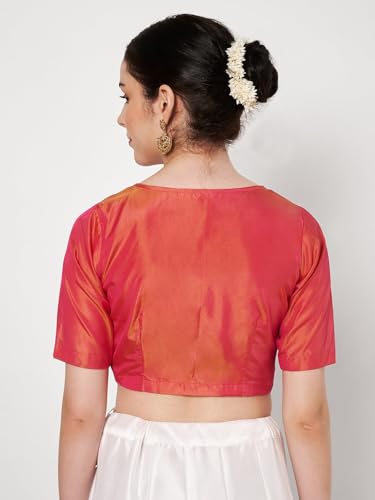 studio rasa Women's Silk Blend Dual-Tone V-Neck Blouse for Festive Wedding Party (TPWC62543S_Pink_Small)