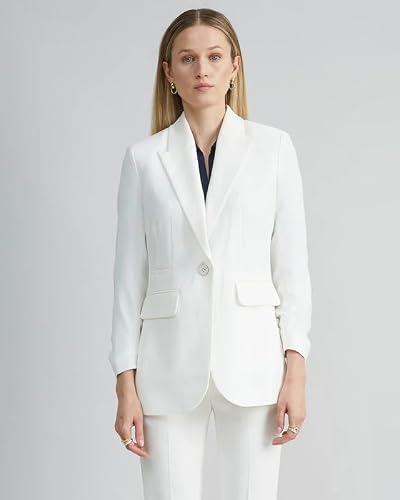 OFFICE PURPLE Women's Cotton Blend Solid Blazer & Pant Set with Camisole | Formal 3-Piece Set (White, XL)