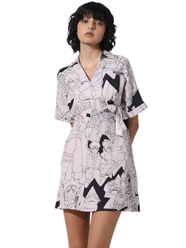 ONLY Women Printed Viscose Above Knee Beige Wrap Dress