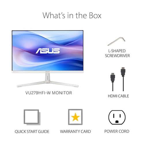 ASUS 27 inch 1080p Eye Care Monitor (VU279HFI-W) - Full HD, IPS, 100Hz, SmoothMotion, Adaptive Sync, Nano ion, Eye Care Plus, Blue Light Filter, Flicker-Free, Assembly