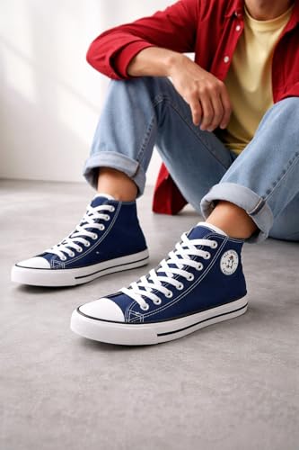 TrenDuty Long High Top Canvas Men Sneakers (Blue, Numeric_8)
