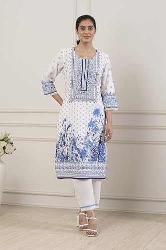 Biba Women Blue Cotton Straight Kurta_38