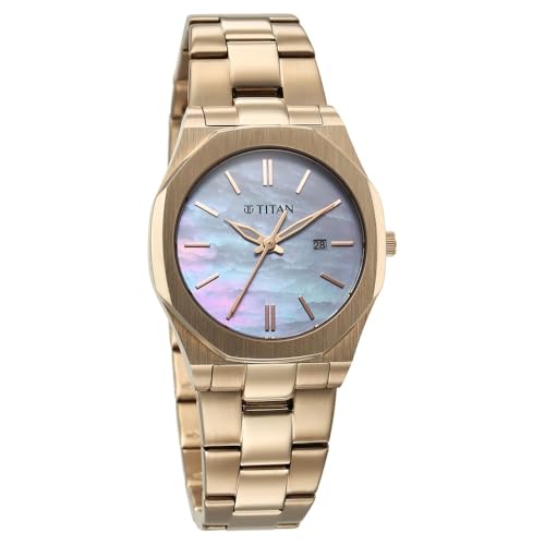 Titan Workday Wonders Quartz Analog with Date Mother of Pearl Dial Stainless Steel Strap Watch for Women