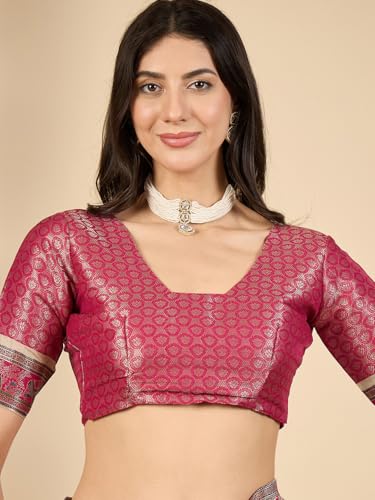 AKHILAM Women's Kanjivaram Woven Soft Silk Saree With Blouse Piece