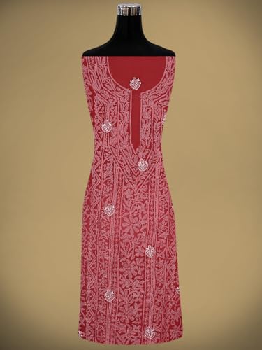 Ada Hand Embroidered Lucknowi Chikankari Unstitched Georgette Dress Material Suit Piece with Dupatta for Women 01A873546 Red