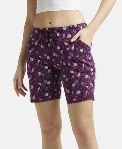 Jockey Shorts for Women with Side Pocket & Drawstring closure RX10_Purple Wine Assorted Prints_XXL