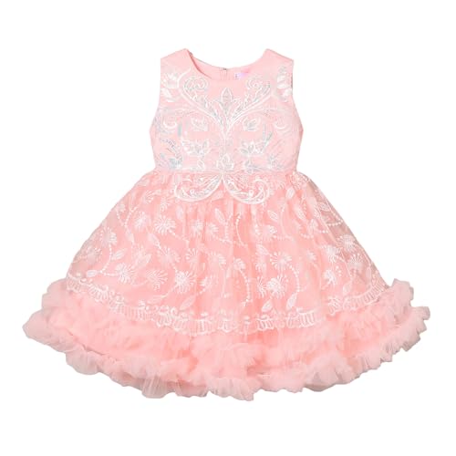 Hopscotch Girls Floral Embroidered Party Dress in Pink Color for Age (5-6 Years)