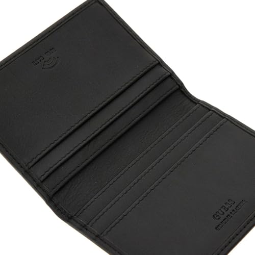 GUESS Black Solid Leather Firenze Flat Card Holder