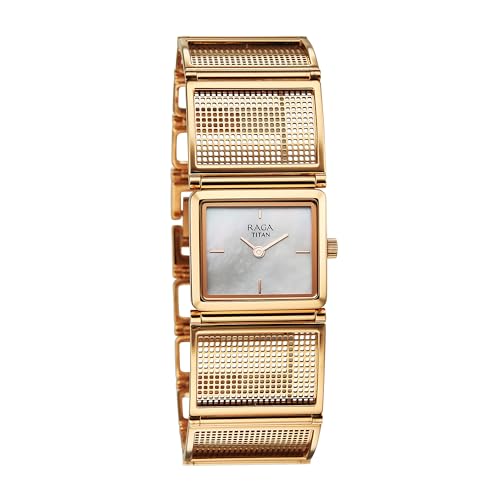 Titan Raga Ethereal Quartz White Rectangular Dial Women's Watch | Stainless Steel Strap Material | Watches for Man Analog - 95300WM01