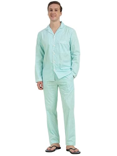 Hancock Men Cotton Checked Relaxed Fit Night Suit Blue Size XL