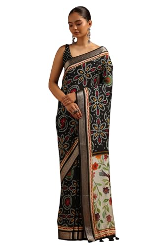 Soch Womens Black Poly Viscose Floral Saree