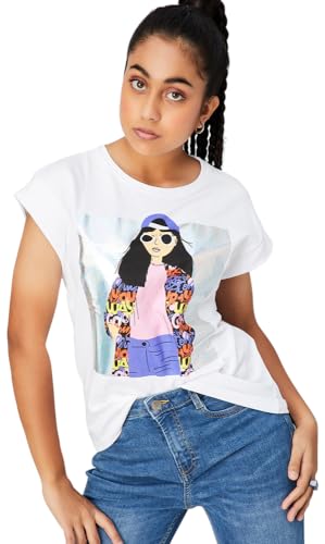 Max Girls Metallic Printed T-Shirt (S24EKT12WHITE)_15-16Y