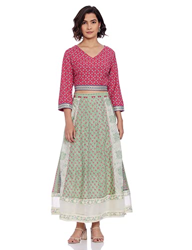 W for Woman Cotton Green Printed Flared Skirt_20FEW50285-114278_S