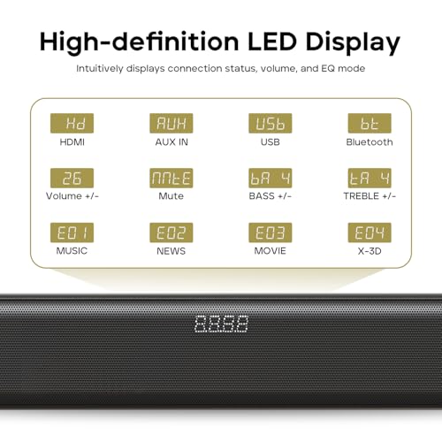 Tribit Soundbar Speaker S1 with Wired Subwoofer for Deep Bass(200W), 2.1 Channel TV Home Theatre, Bt v5.3, LED Display, Multiple Connectivity and 4 EQ Modes, Bass & Treble Control & Remote Control