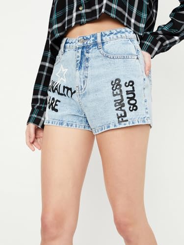 Max Women Printed Denim Shorts (ROMAN2DLIGHT BLUE)_36