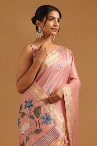 Soch Womens Pink Tissue Madhubani Saree
