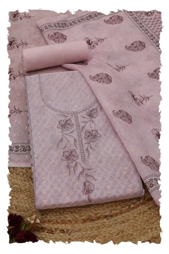 Soch Womens Pink Chanderi Floral Dress Material With Thread Work