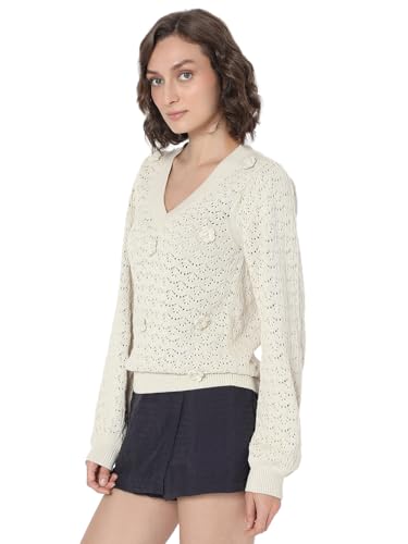 VERO MODA Women's Regular Fit White Sweater