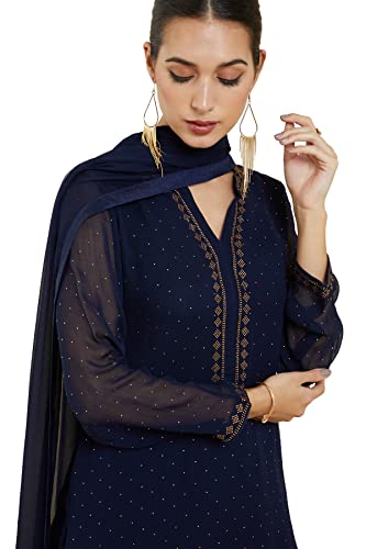 Soch Women Embellished Dark Blue Georgette Suit Set