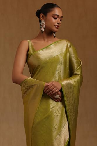 Soch Womens Light Green Georgette Floral Zari Woven Saree