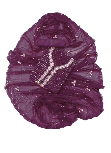 S SALWAR STUDIO Wine Embellished Floral Georgette Unstitched Dress Material_VCDM0063-WINE