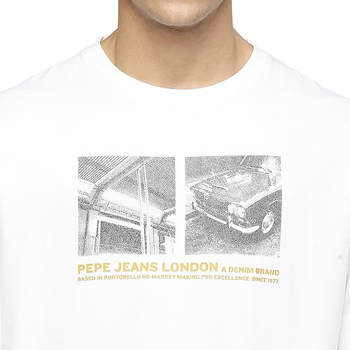 Pepe Jeans Men's Cotton Crew Neck Regular Fit Sweatshirt (PM582655_White (Large)