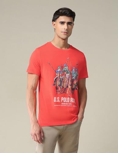 U.S. POLO ASSN. Denim Co. Men's Red Slim Fit Printed T-Shirts | Short Sleeves | Crew Neck