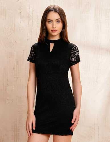 U.S. Polo ASSN._Solid Regular Fit Lace Dress, (UWAW25DRS216_Black_L)