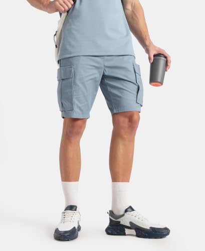 Jockey MZ08 Men Super Combed Cotton Woven Straight Fit Cargo Shorts with Seven Pockets_Windward Blue_M