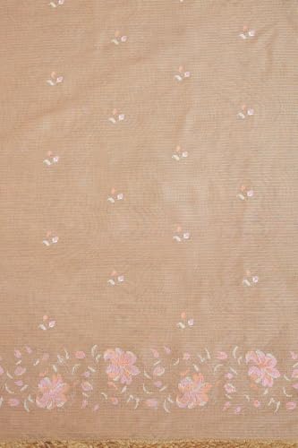 Soch Womens Beige Kota Shimmer Embroidered Unstitch Dress Material With Thread Work