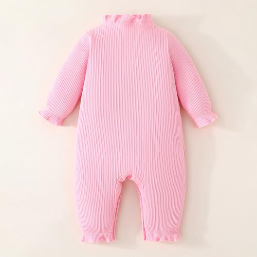 Hopscotch Girls Full Sleeves Pink Bow Applique Ruffled Bodysuit For Ages (6-9 Months)
