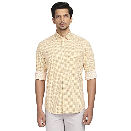 Color Plus Men's Full Sleeve Tailored Fit Medium Orange Casual Shirt