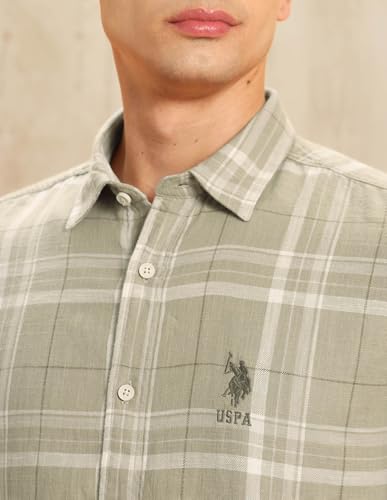 U.S. Polo Assn. Denim Co. Men's Checkered Slim Fit Shirt (UDSHT1964_Khaki
