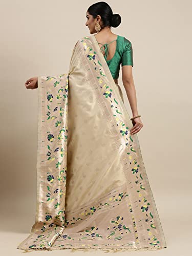 Pandadi Saree Women's Paithani Paithani Silk Saree With Blouse Piece (371PS22_Beige)