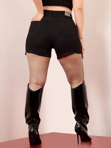 Miss Chase A+ Women's Relaxed Fit High Rise Regular Length Stretchable Denim Shorts (APAW24DEN86-85-381-32, Midnight Black, 32)