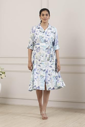 Biba Women Blue Viscose Rayon A-Line Dress_42