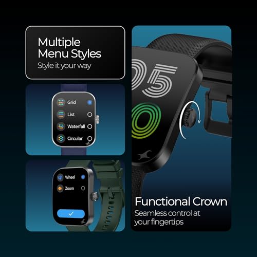 Fastrack Revoltt FS3 Smartwatch with 2.01" TFT Display, Bluetooth Calling, Functional Crown, 24/7 Health Suite, Heart Rate Monitor, SPO₂ & Sleep Tracking, Alarm, IP68 Water Resistant - Dark Green
