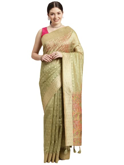 MOHEY Women's Festive Saree, All Over Boota, Border Saree with Blouse Piece Traditional Womens Saree for Festival, Wedding, Party (Green)