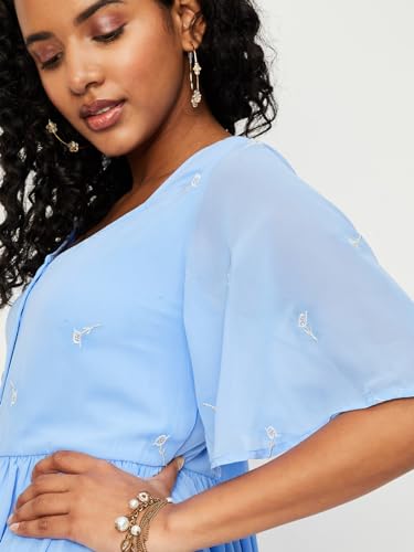 Max Women A-Line Embroidered Midi Dress (EMBDRS34049LIGHT Blue)_L