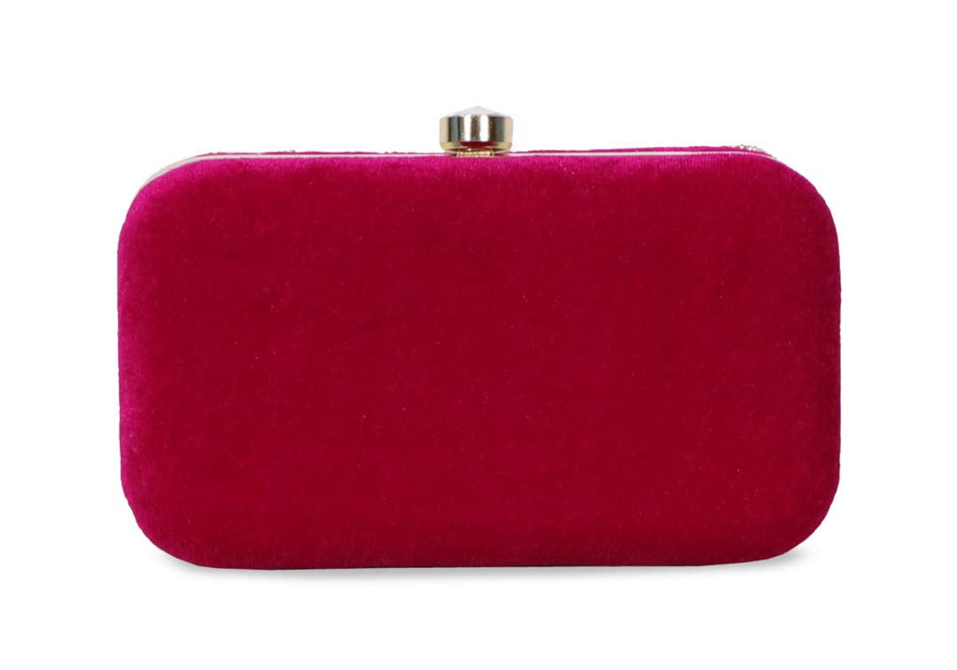 DUCHESS Women's Velvet Zari Zirkon Box Clutch Purse (Fuchsia)