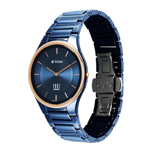 Titan Edge Bicolour Quartz Analog Blue Dial Blue Ceramic Strap Watch for Men/NT1696KC05